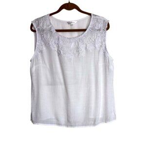 Northern Reflections Women’s Large White Crocheted Lace Trim Top Semi Sheer